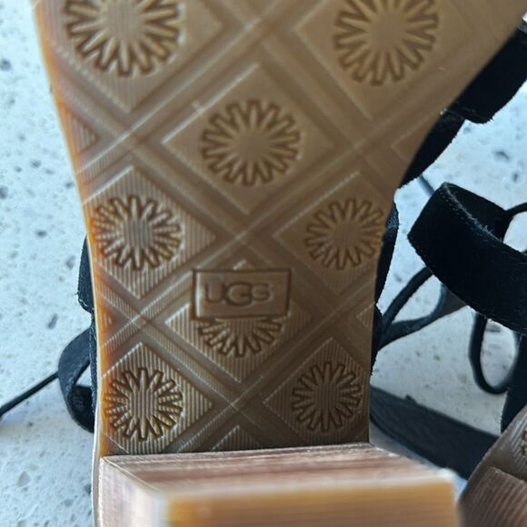 UGG Harris Black Suede Strappy Stacked Block Heeled Sandals Women’s Size 11 EUC - Picture 11 of 16